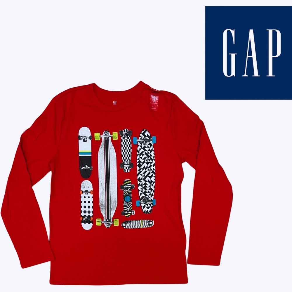 GAP Boy's XL Long Sleeve Dark Red Graphic Tee-Skateboards NWT